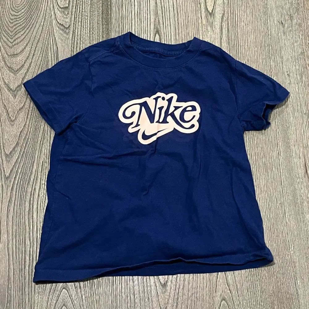 Nike T-Shirt Short Sleeve Tee Logo Print Round Neck Pullover Cotton Blue Medium